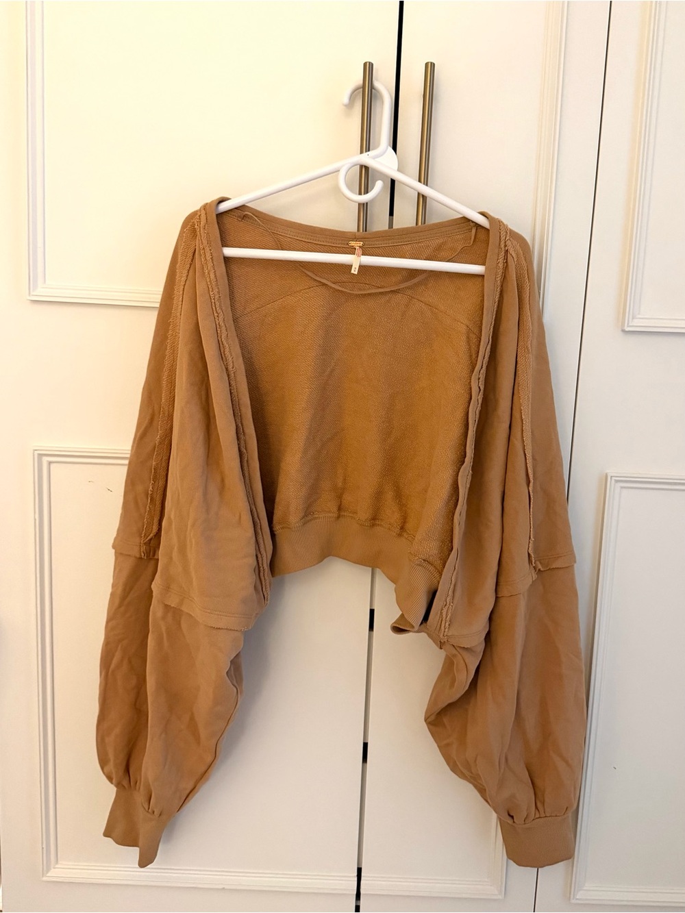 Free People Cropped Boxy Pullover Shrug in Camel Brown